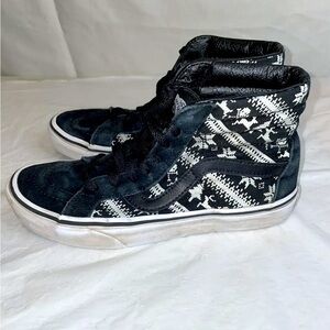 Vans SK8 Hi Classic Mens Size 5 Black/White Reindeer, Skull, Tree Women’s 6.5